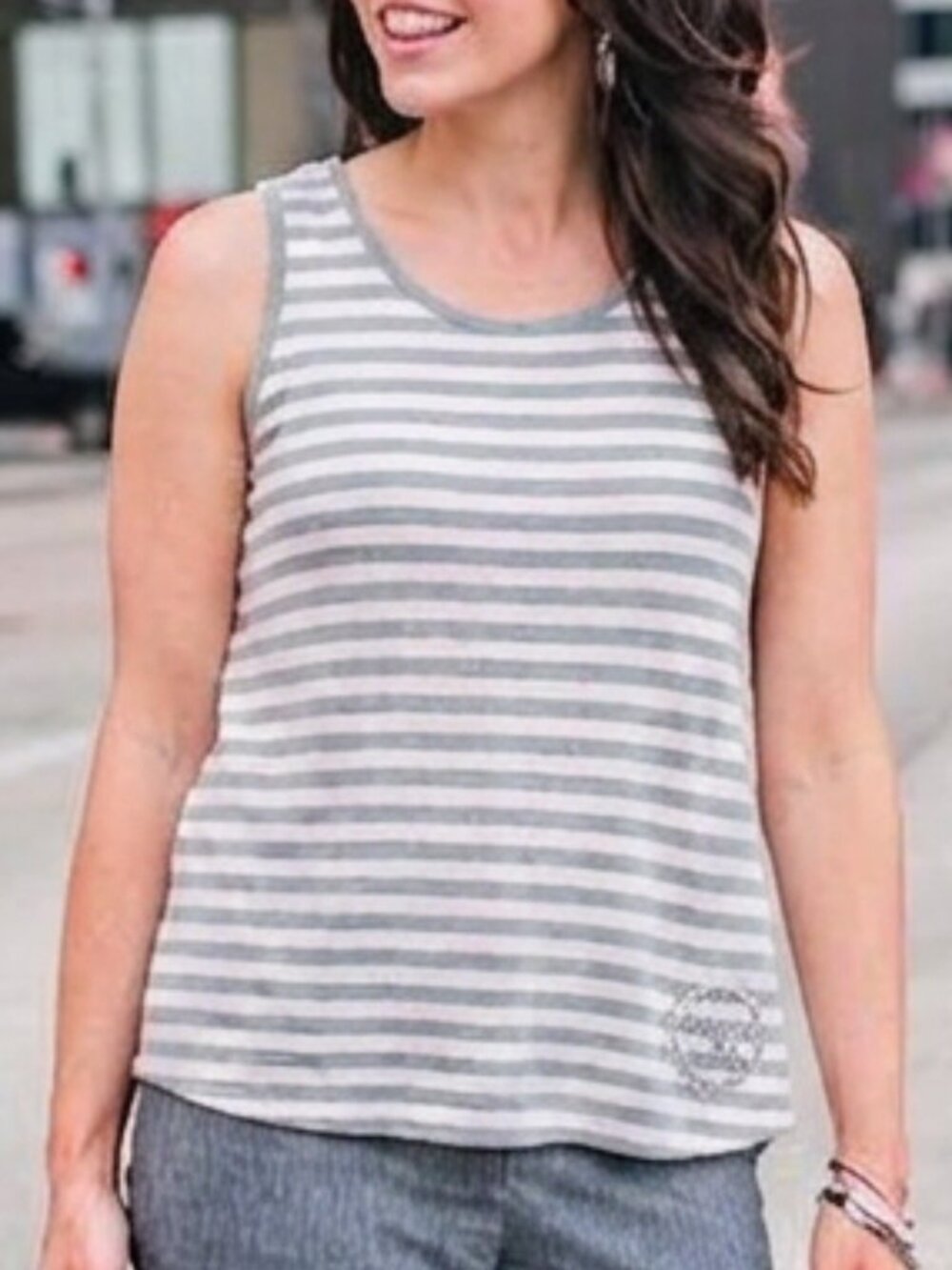 💥🚀💥 Michael Kors Striped Tank Top Size M Gray Sleeveless Casual Chic Summer